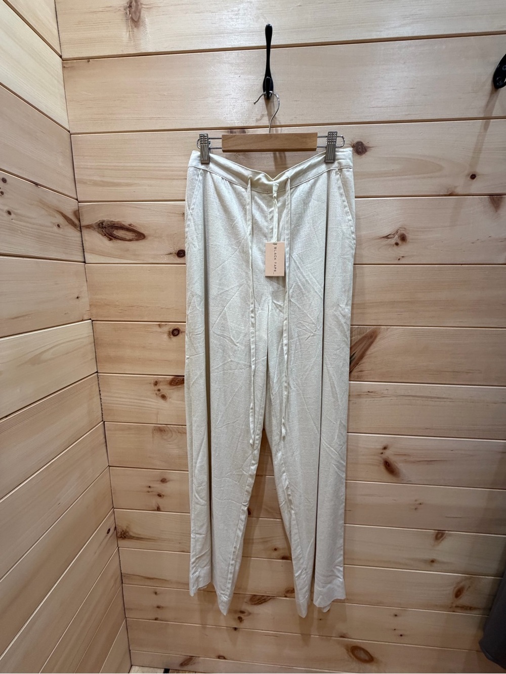 Black Tape_ Ivory Straight Leg Drawstring Pants